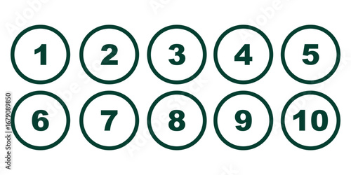 Bullet Points icon set in line style, Simple round numbers in flat style, Set of 1-10 numbers simple black symbol sign for apps, UI, and website, vector illustration.