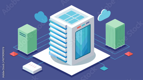 A white box with a blue and red border is shown on a blue background. The box is surrounded by other boxes and has a white and blue color scheme. Concept of organization and structure