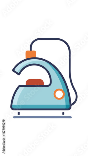 A blue iron with a red handle. The iron is on a white background. The iron is a symbol of cleanliness and order