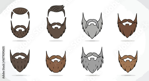 Illustrative guide showcasing a diverse collection of modern beard styles and grooming options for men, appealing to contemporary trends and