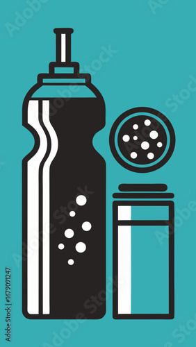 A bottle of water is next to a glass of water. The bottle is half full and the glass is half empty. The image is meant to convey the idea that it's important to stay hydrated