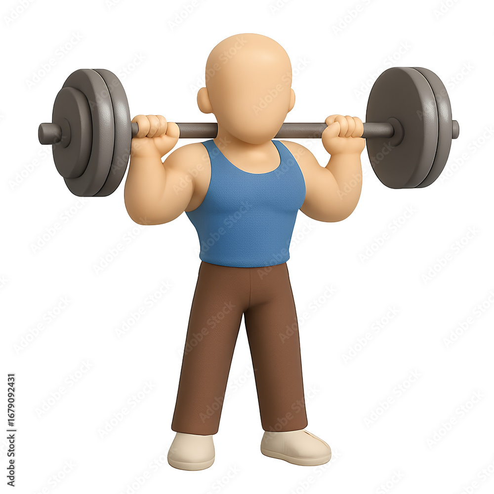 Fototapeta premium Cartoon man lifting barbell 3d render strong athletic build gym workout high quality professional