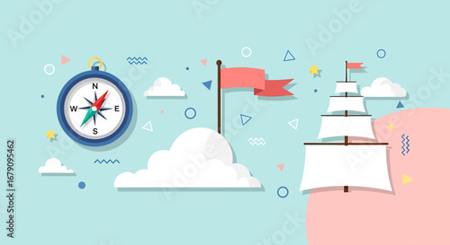 Stylized vector illustration representing exploration and nautical adventure