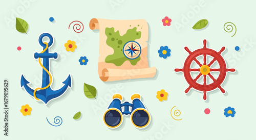 Adventures on the Seas: A Whimsical Nautical Vector Illustration for Children