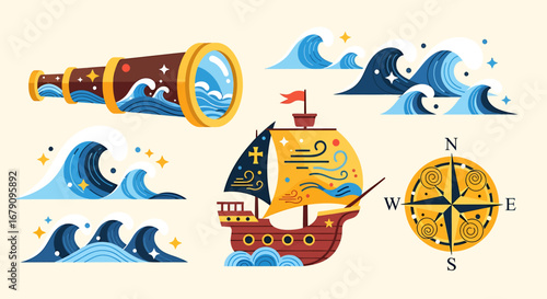 Vintage nautical elements illustration offering a sense of classic seafaring