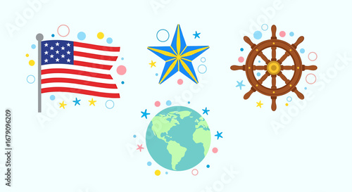 Nautical themes blended with patriotic elements for a global seafaring concept