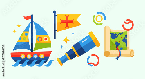 Adventures await: a colorful depiction of discovery and nautical exploration
