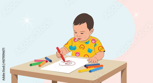 Young Child Engaged In Creative Coloring, Focused On Artistic Expression and Early Development