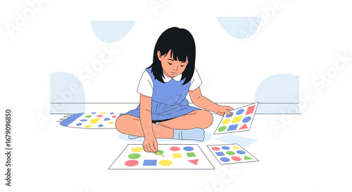 Young Child Engaging In Shape Cognitive Playtime And Educational Sorting Activity