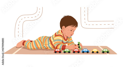 Young Child Enjoys Playing With Toy Cars, Imaginative Development, Early Childhood Joy