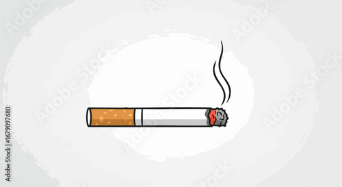 Stylized depiction of a smoking cigarette against a neutral, textured background conveys a sense of addiction or health risk