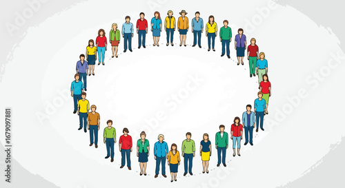 Diverse community interconnectedness forming a social circle showcasing cooperation and inclusivity for collaborative ventures and