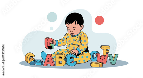 Young Discoverer Exploring Alphabet Blocks During Early Childhood Learning