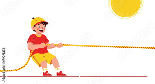 Young Person Energetically Plays Tug Of War During Daytime Outdoors, Cheerful Sunlight
