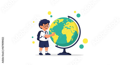 Young Explorer: Discovering The World Through a Globe and Academic Pursuit Concept