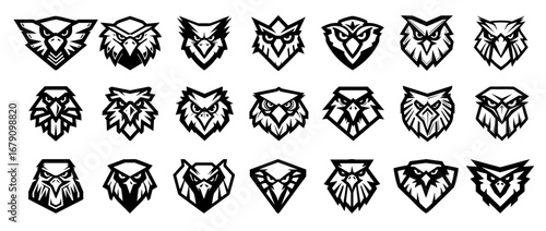 Collection of Stylized Owl Logos in Black and White