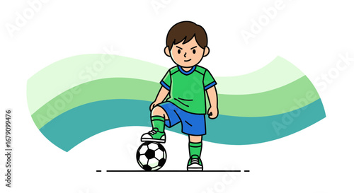 Young Football Player Standing Confidently With Ball In Front Of A Colorful Background