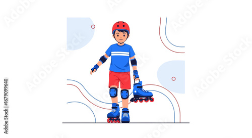Young Person Ready To Engage In Roller Skating Activity With Safety Gear And Protection