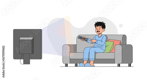 Young Person Relaxing At Home Watching Television With Remote Control