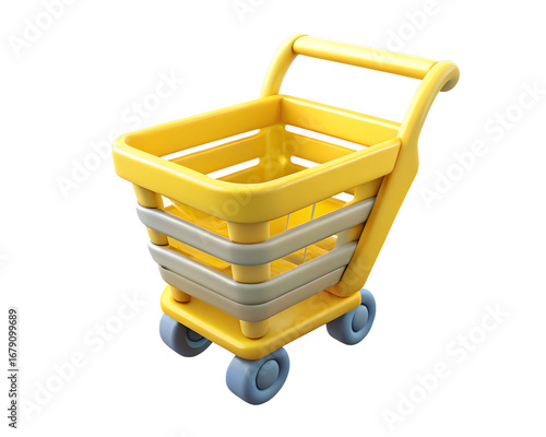 Illustration of 3d render of a yellow shopping cart isolated on transparent background
