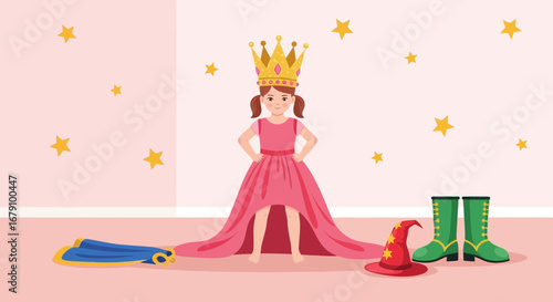 Young Princess Ready For Adventure Standing Proudly With Boots Hat And Cape Ready