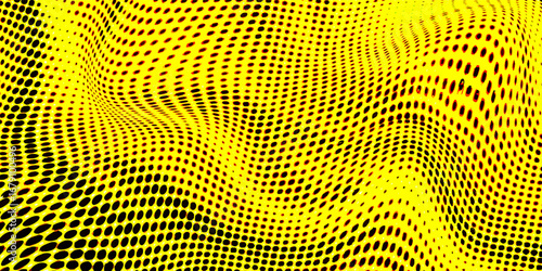 yellow wavy halftone background. Dots pop art sport style vector illustration.