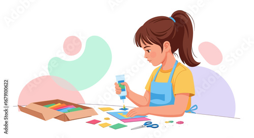 Young Girl Crafting With Glue and Paper Arts and Crafts for Creative Projects