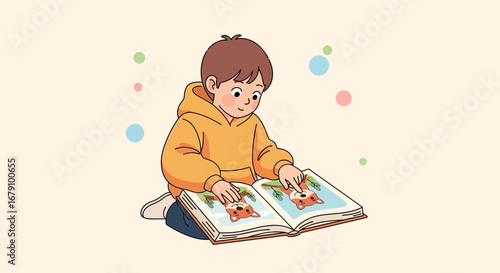 Young Reader Engrossed In A Children's Storybook Learning And Exploring New Worlds