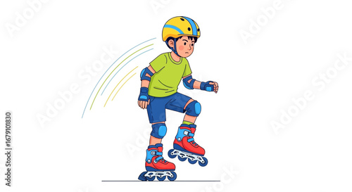 Young Skater Equipped With Protective Gear Demonstrates Inline Skating Prowess Perfectly