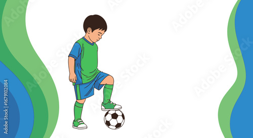 Young Soccer Player Practicing Goal Keeping With A Foot Set Upon His Ball