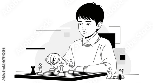 Young Strategist Focusing Intently While Moving a Chess Piece On The Board