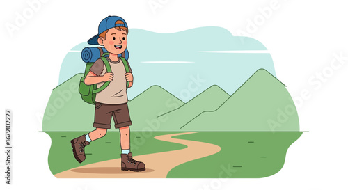 Young Hiker On A Nature Trail Enjoying Adventure, Hiking, And Fresh Air