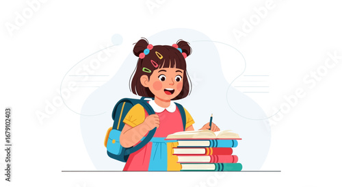 Young Student Enthusiastically engaged in Academic Pursuits and Learning about Knowledge