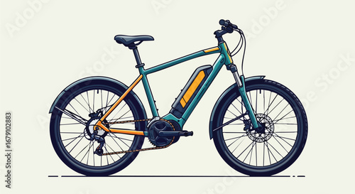 Stylized illustration of an electric bicycle showcasing its modern design and battery integration for sustainable transportation and recreational