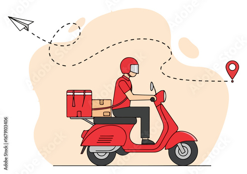 Delivery Man on Scooter Delivering Packages Illustration.