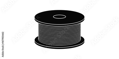Black and white illustration of a spool of wire