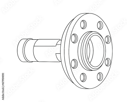 Technical drawing of a flanged shaft with bolt holes