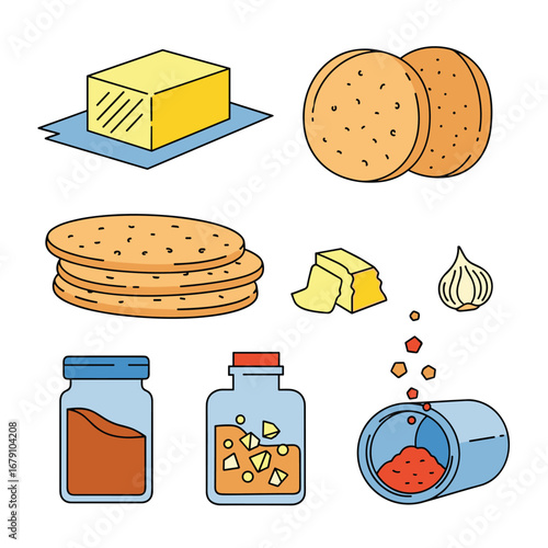 Butter and crackers with garlic and spices for cooking and seasoning