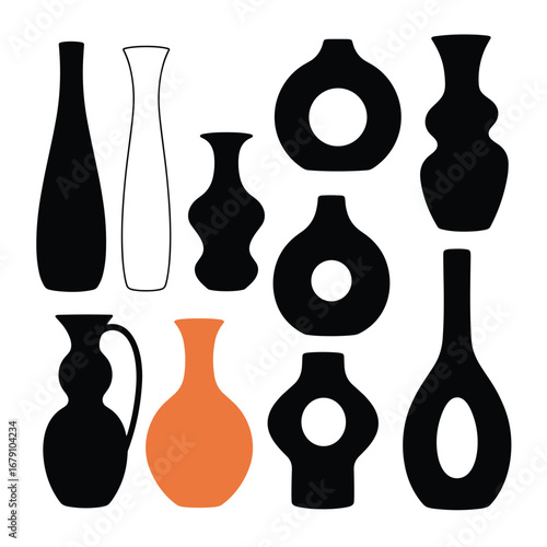 Collection of diverse decorative ceramic vase silhouettes and outline design elements