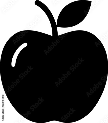 Illustration of a fresh, ripe apple with a stem and leaf, isolated on white.