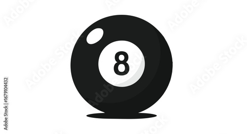 Isolated icon of black billiard ball with number eight symbolizes challenge and precision for game entertainment or skill testing with strategic