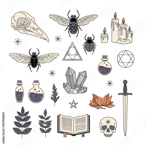 Mystical objects and symbols for witchcraft and occult practices