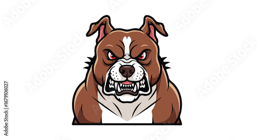 Cartoonish Pitbull Portrait with Menacing Gaze, Intense Stare, and Sharp Teeth Displayed Prominently, Emphasizing Assertiveness and Strong Cartoon Dog