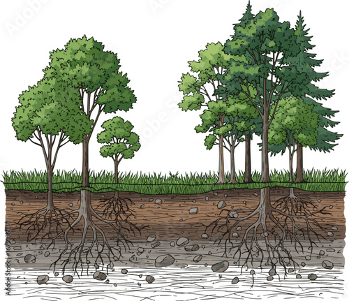 Isolated a grass, forest section, soil layer landscape drawing pattern. texture lawn background line art. set of graphics elements drawing for architecture and landscape design. cad pattern Vector art