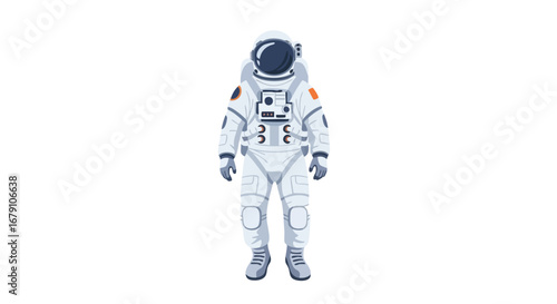 Astronaut vector graphic standing in spacesuit against a white background creating an isolated spaceman for creative space exploration projects
