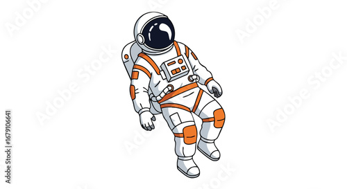 Isolated astronaut in white space suit floats weightlessly representing exploration and discovery in a white background, illustration concept 156