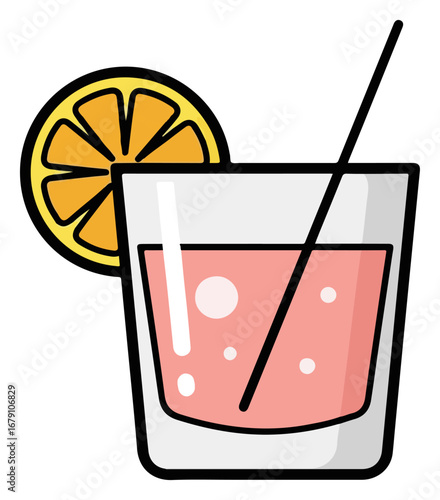 Pink Cocktail with Orange Slice Illustration.