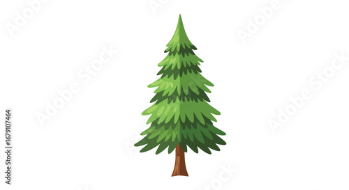 Stylized evergreen illustration with detailed foliage, ideal for nature-themed projects or festive designs, highlighting a single tree against a