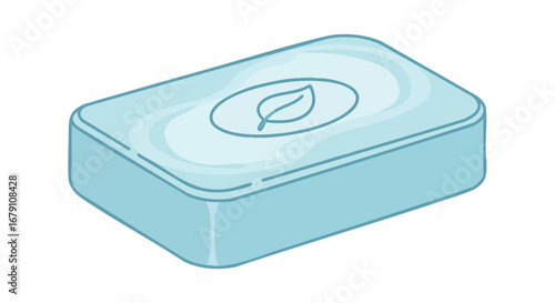 Illustration of an organic cleansing bar with a botanical leaf symbol emphasizing its natural ingredients and gentle skin care formula