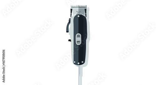 Detailed Illustration of a Hair Clipper Machine with Cord on a Clean White Backdrop and Modern Aesthetic, with Emphasis on Professional Style 93